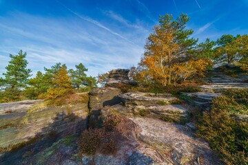 The Great Tisa Rocks - natural rock formations in Bohemian Switzerland, Wonderful rock formation Tiske steny , Czech Republic. Autumn.