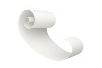 Blank paper scroll unfurling, creating a dynamic curved shape on a transparent background, 3d rendering