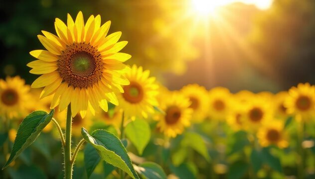 Fototapeta Vibrant sunflowers bask in the warm sunlight of a picturesque park, their golden petals creating a stunning natural display Perfect for summer, nature, and happy themes , joyful, botanical, golden