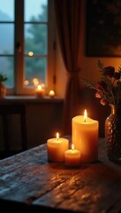 Cozy Candlelit Interior Warm Light, Soft Shadows, Romantic Ambiance, Perfect for Home Decor and Relaxation