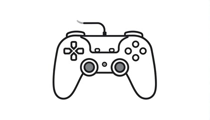 An outlined illustration of a gamepad controller. It has the standard buttons, directional pad, analog sticks, and a connecting cord