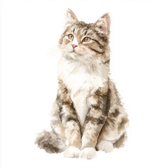 Obraz premium Watercolor grey cat isolated on white background