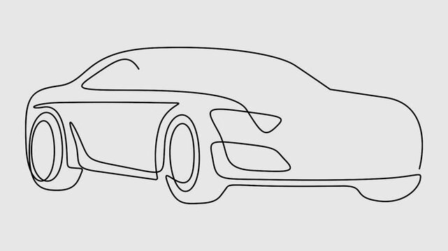 Small car continuous one line drawing animation video. Full length single line art 4K animation