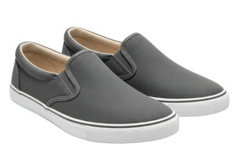 Textured Grey Slip On Shoes with White Soles on Transparent Background