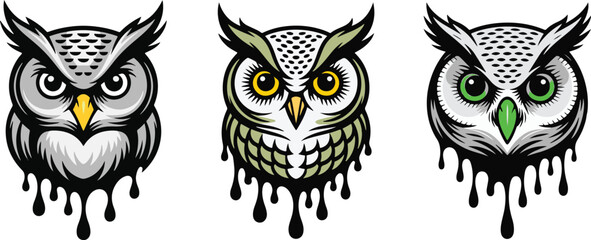 Owl Vector Set Drawing Clipart on white background, owl, bird, drawing, animal, cute, cartoon, vector, illustration