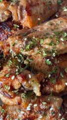 Spicy honey wings zoom close up leave and seed