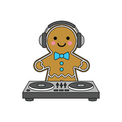 Funny Gingerbread DJ Character with Headphones and Turntable Setup Perfect for Christmas Party Designs and Holiday Music Themes