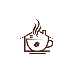 A stylized coffee cup and house logo, representing a cozy coffee shop.
