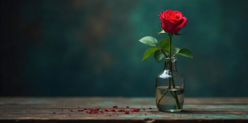 A single red rose wilts in a cracked vase, symbolizing the decay of a deceitful relationship; a poignant image of betrayal and lost affection ,  wilting,  anguish