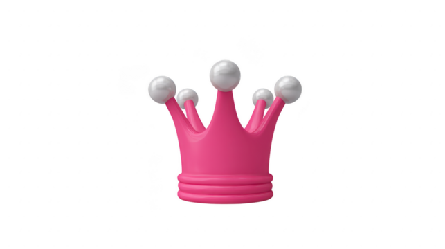 Pink crown with round pearl like tips, playful and whimsical, suitable for princess themes, children parties, or fantasy decorations, isolated on transparent background