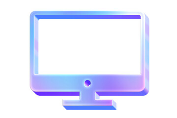 3D Iridescent Gradient Computer Monitor Icon in Blue, Purple, and Pink, Symbolizing Desktop and Digital Workflow, as UI buttons, as a Transparent PNG
