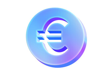 3D Iridescent Gradient Euro Coin Icon in Blue, Purple, and Pink, Symbolizing Finance and Currency, as UI buttons, as a Transparent PNG