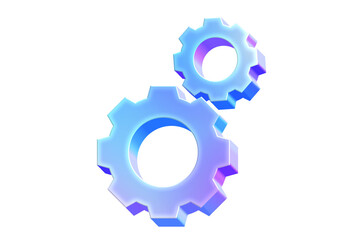 3D Iridescent Gradient Gears Icon in Blue, Purple, and Pink, Symbolizing Settings, Options, and Teamwork, as UI buttons, as a Transparent PNG