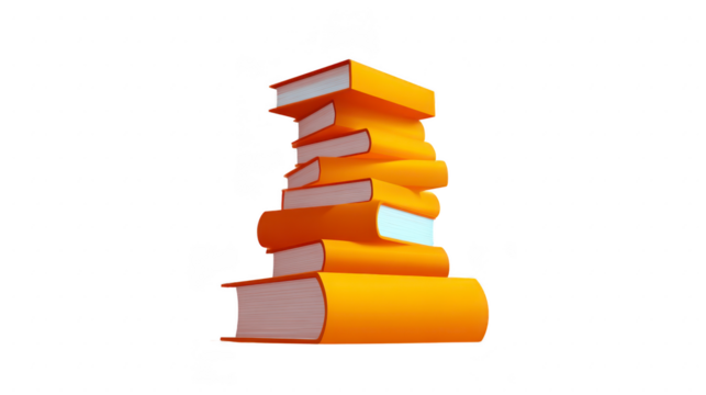 Stack of orange book hardcover literature education knowledge isolated vertical learning study academic creativity inspiration imagination wisdom information resource library reading research