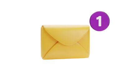 Yellow Envelope with Notification Badge isolated on a transparent background email message
