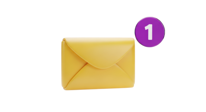 Yellow Envelope with Notification Badge isolated on a transparent background email message