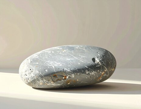 mooth gray stone on cream background, single object, soft shadow, two-tone