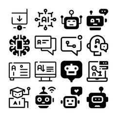 AI, Robotics, & Smart Tech Icon Set: Education, Machine Learning, Chatbot, and Digital Graphics