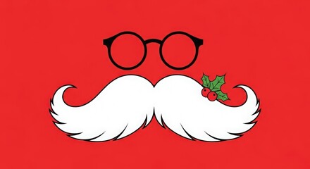 Red backdrop with hipster Santa moustache — simple New Year and Christmas illustration