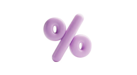 3D rendered pastel purple percentage symbol isolated on a transparent background discount