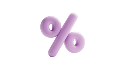 3D rendered pastel purple percentage symbol isolated on a transparent background discount