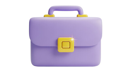 3D rendered purple briefcase with yellow clasp isolated on a transparent background luggage