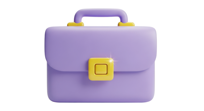 3D rendered purple briefcase with yellow clasp isolated on a transparent background luggage