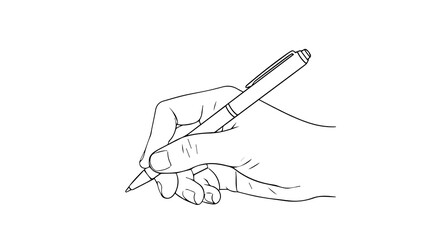 Hand Holding Pen – Detailed Black and White Writing Gesture Line Drawing