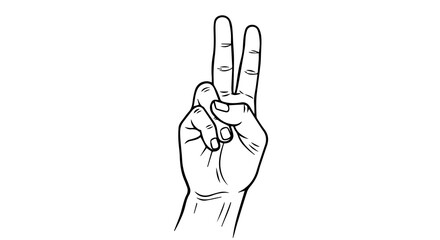 Peace Sign Hand Gesture Line Drawing with Outward Palm and Extended Fingers