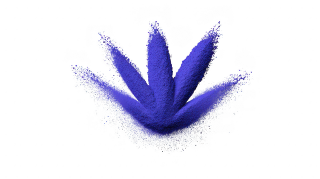 Blue powder explosion in abstract flower shape, isolated on transparency background, vibrant and dynamic, symbolizing creativity and energy, perfect for modern design concepts