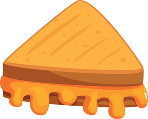 Cartoon illustration of a grilled cheese sandwich dripping melted cheese, isolated on white background