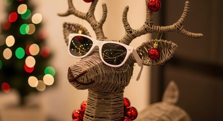 Creative Christmas reindeer with white sunglasses and red bauble accents — symbolizing fun and festive spirit