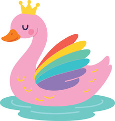 Obraz premium Swan with Crown design - funny kids graphic, children wall print design, trendy animal kids clipart 