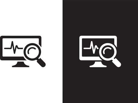 monitor icon computer display waveform with magnifier on contrasting halves
