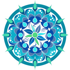 Abstract blue and teal mandala design isolated on transparent background