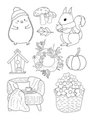 Fall autumn elements decoration hedgehog squirrel nature 