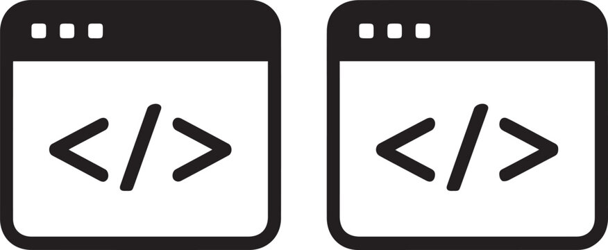 code web development icon showing html tag pair in browser window