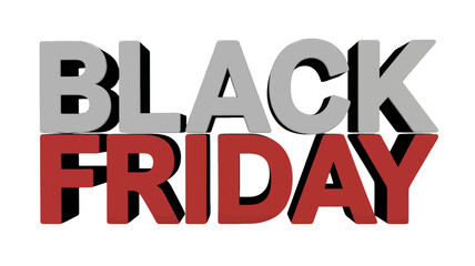 Fototapeta premium A promotional image of the words black friday in grey and red colors with black shadows on a white background