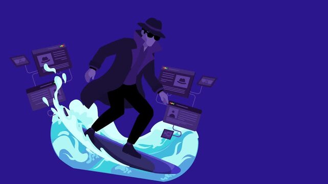incognito access mode surfing in the internet.simple animated cartoon.