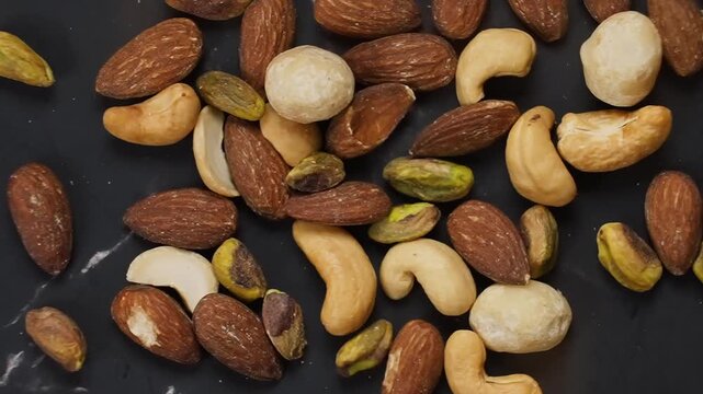 Premium blend of healthy, roasted mixed nuts featuring almonds, cashews, macadamias, and pistachios for a nutritious and delicious snack