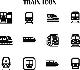 Set of modern vector train icons – transportation, railway, locomotive, travel, commuter, cargo, public transit symbols for digital and print design