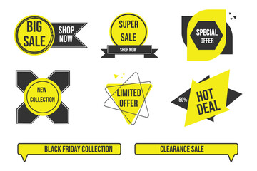 Yellow sale badges set for discounts and special offers.Ideal for online shops,banners,ads,social media and marketing.Fully editable vector graphics.Change text,colors and size instantly anywhere