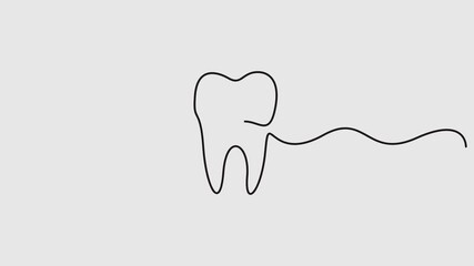 Animated self drawing continuous one line drawing of tooth. Take care of the teeth. World Oral Health Day. Full length single line art 4k animation