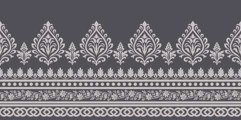 Indian ethnic pattern with elegant floral and leaf motifs in seamless decorative border design creating beautiful traditional style