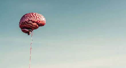 Brain Balloon Floating in a Clear Sky
