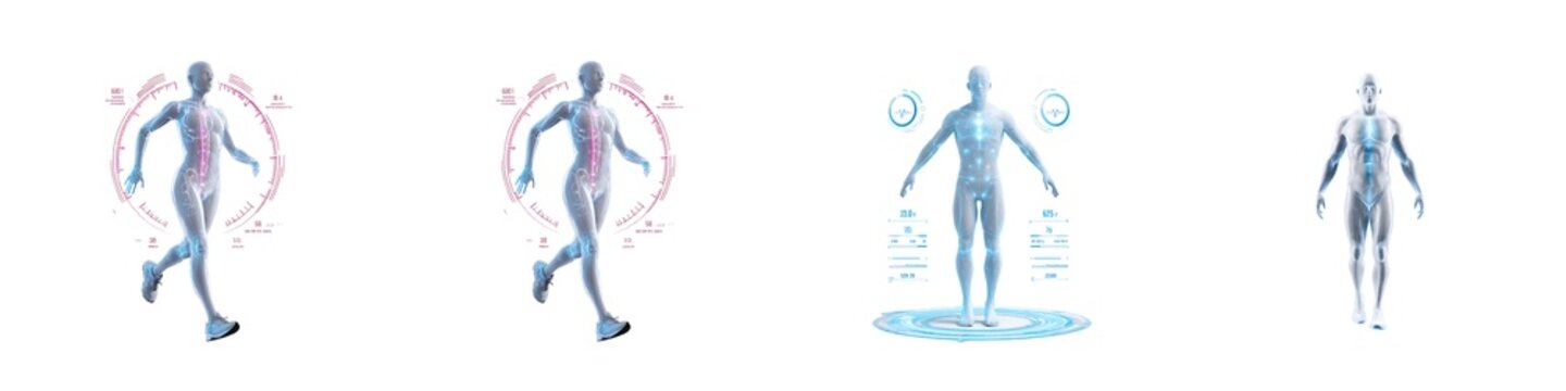 Set of human body scan and health technology icons isolated on transparent background