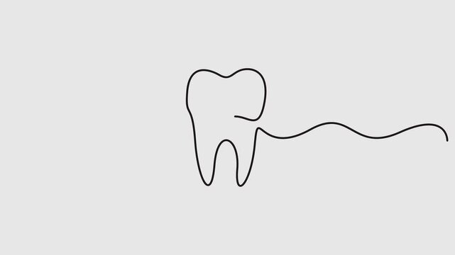 Animated self drawing continuous one line drawing of tooth. Take care of the teeth. World Oral Health Day. Full length single line art 4k animation - Powered by Adobe