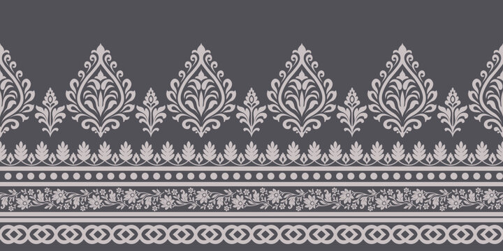 Indian ethnic pattern with elegant floral and leaf motifs in seamless decorative border design creating beautiful traditional style