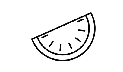 Simple black and white outline drawing of a watermelon slice