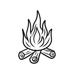 Campfire Bonfire Black and White Line Art Icon